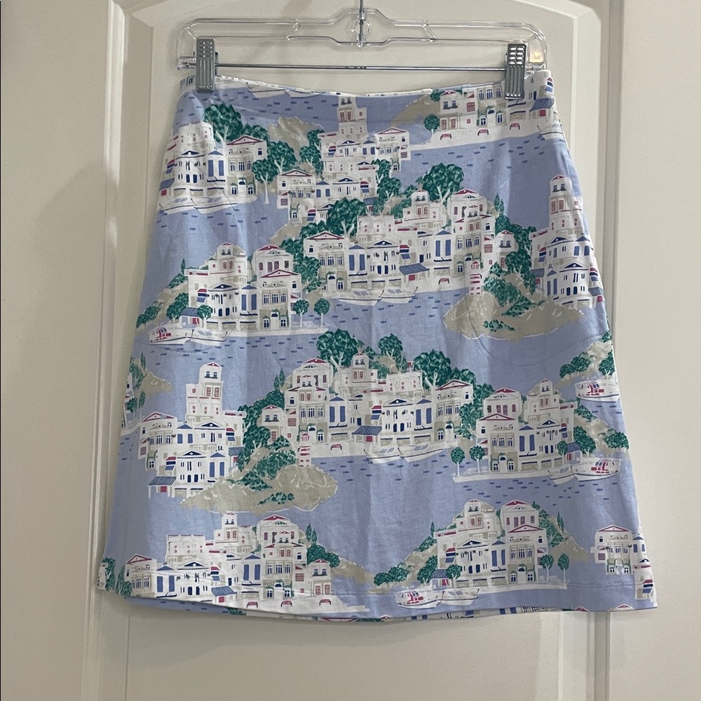 J. Jill Coastal Mediterranean Blue Print Scenic A-Line Skirt